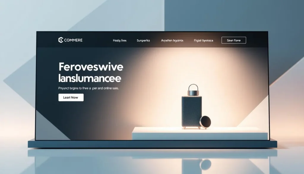 Página de e-commerce com layout moderno destacando produto e botão de compra