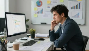 Pessoa analisando tráfego pago no Google Ads no computador