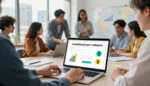 Equipe analisando plataformas para ganhar dinheiro online