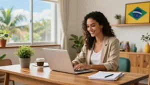 Pessoa trabalhando pela internet em casa com notebook