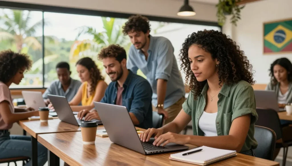 Pessoas trabalhando online para renda extra na internet