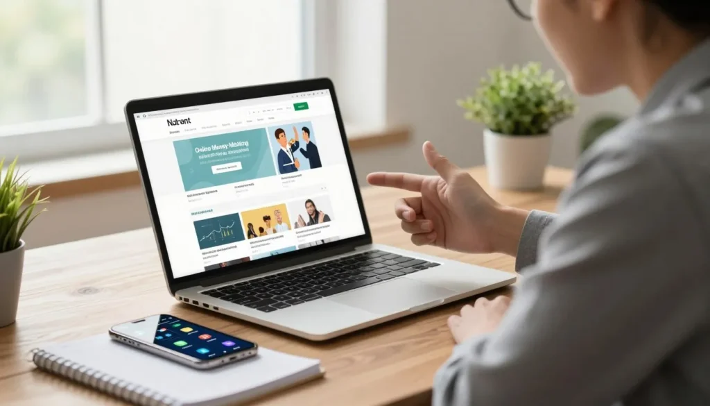 Pessoa acessando plataformas para ganhar dinheiro online no notebook