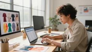 Pessoa trabalhando como afiliado Shein no computador