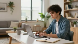 Trabalhar pela internet com notebook em ambiente home office