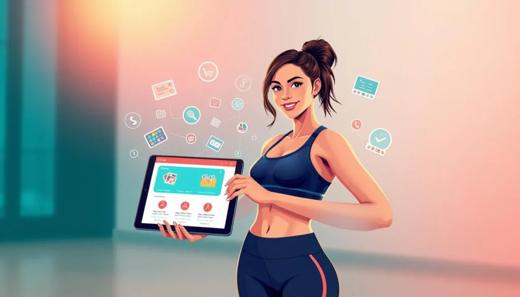 Fitness feminino com treino e aplicativos de saúde e bem-estar