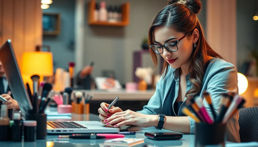 Marketing de afiliados trabalhando online com notebook e celular