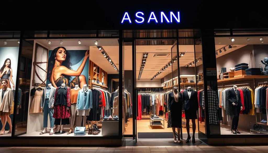 Loja de roupas moderna com vitrine iluminada