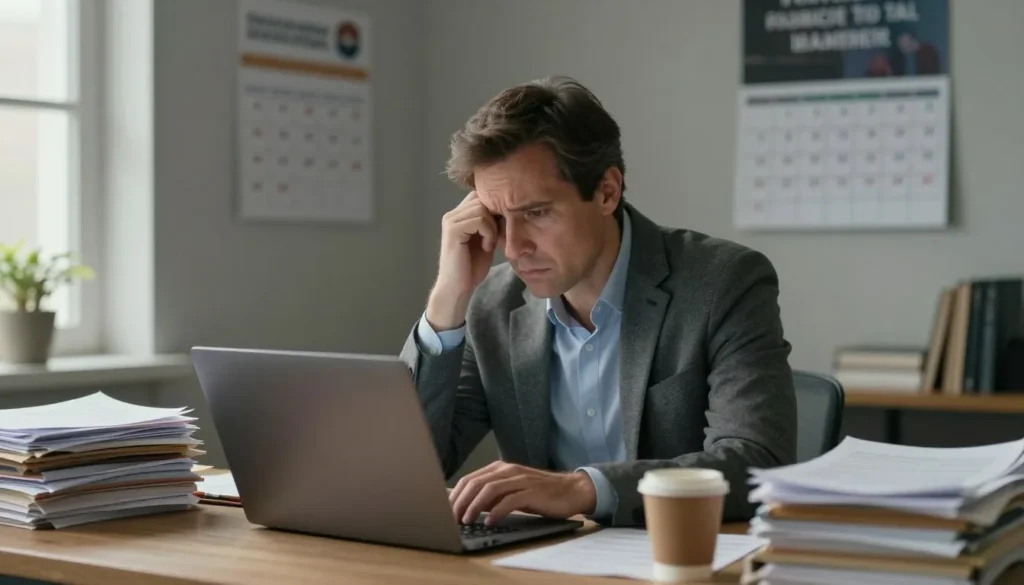 Pessoa trabalhando pela internet com dificuldades no notebook