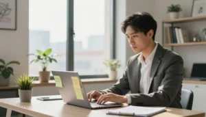 Homem trabalhando em plataformas para ganhar dinheiro no notebook