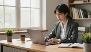 Mulher trabalhando em plataformas para ganhar dinheiro no notebook