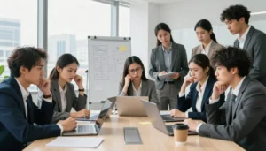 Equipe com dificuldades como eduzz afiliado analisando resultados