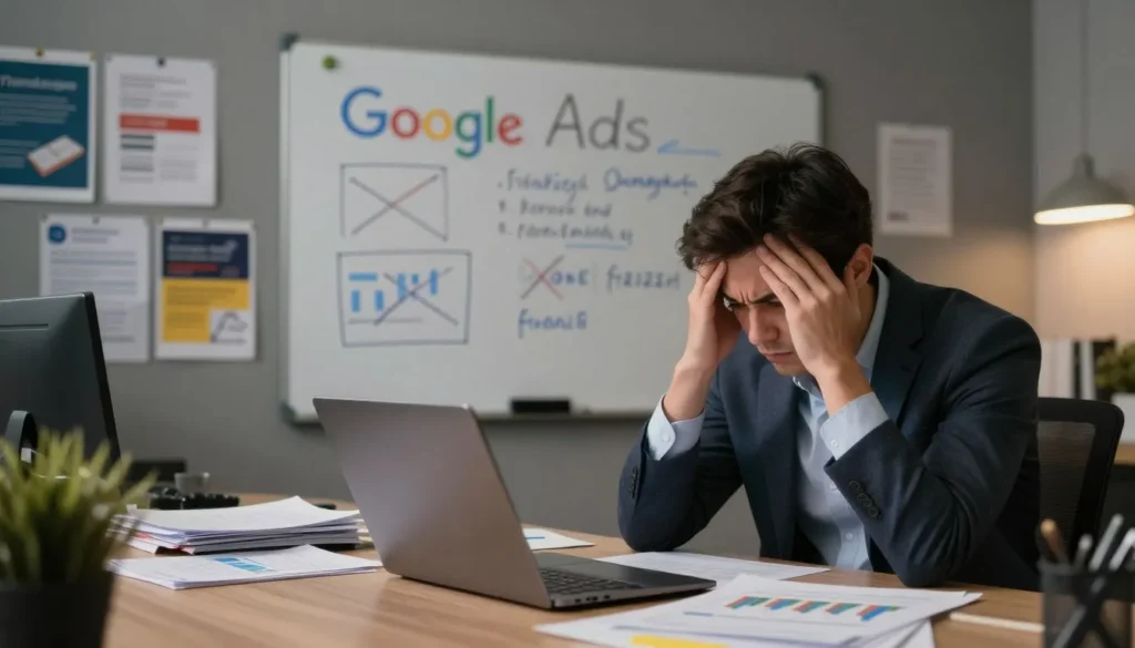 Homem analisando erros de tráfego pago no Google Ads no notebook