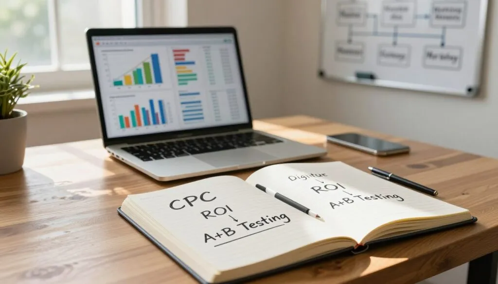 Estudo de tráfego pago para iniciantes com métricas como CPC e ROI