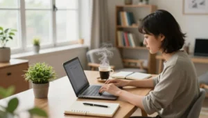 Pessoa trabalhando em casa para renda extra na internet