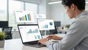 Pessoa aprendendo trafego pago para iniciantes analisando métricas no notebook