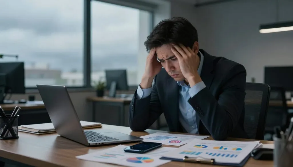 Pessoa com dificuldades em trafego pago no instagram analisando resultados