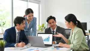 Equipe planejando estratégias como afiliado hotmart analisando resultados