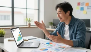 Pessoa trabalhando como afiliado Hotmart analisando resultados