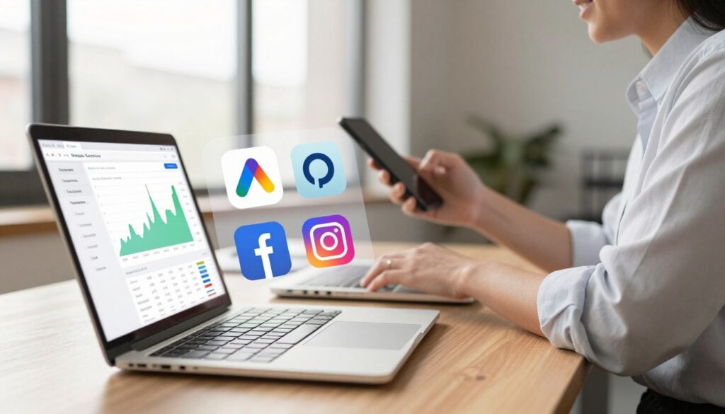 Pessoa analisando campanhas digitais para evitar anúncios reprovados no tráfego pago.