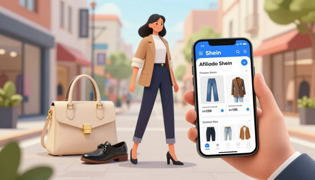 Afiliado Shein divulgando roupas e acessórios pelo celular para gerar vendas online
