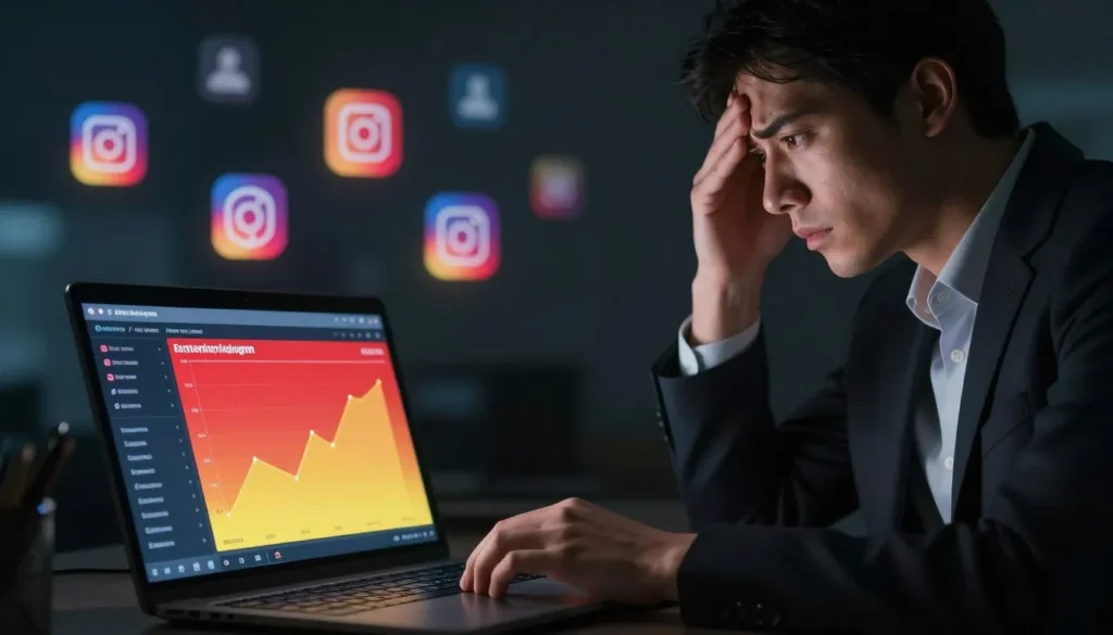 Homem analisando métricas de tráfego pago no Instagram durante campanha online.