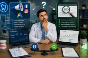 mostrando estratégias de anúncios e busca orgânica para atrair pacientes e gerar resultados.