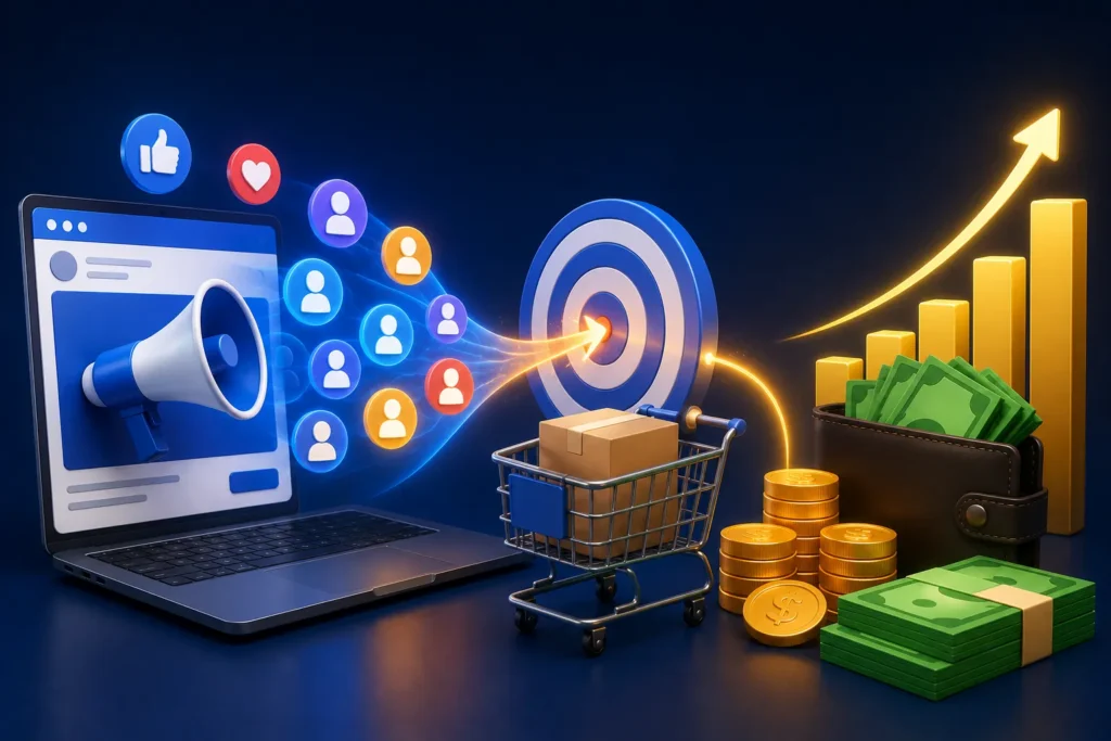 Estratégia de anúncios digitais gerando vendas, receita e crescimento financeiro
