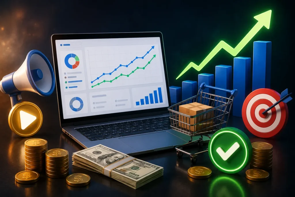 Anúncios digitais associados a crescimento de vendas, retorno financeiro e aumento de resultados