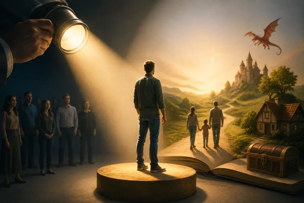 Cliente como protagonista de uma história, representando sua jornada, desafios, escolhas e transformação com técnicas de storytelling para vendasa